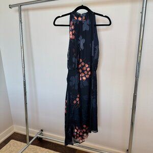 Reiss Navy Floral High-Neck Dress